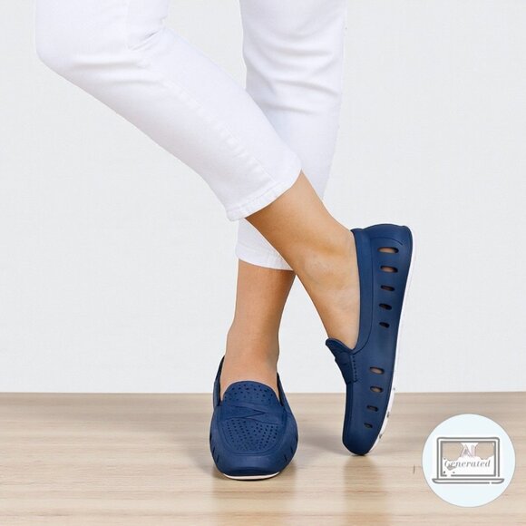 Floafers Womens Posh Driver EVA Foam Loafer Shoe Navy Blue White Size 8 - Picture 1 of 12